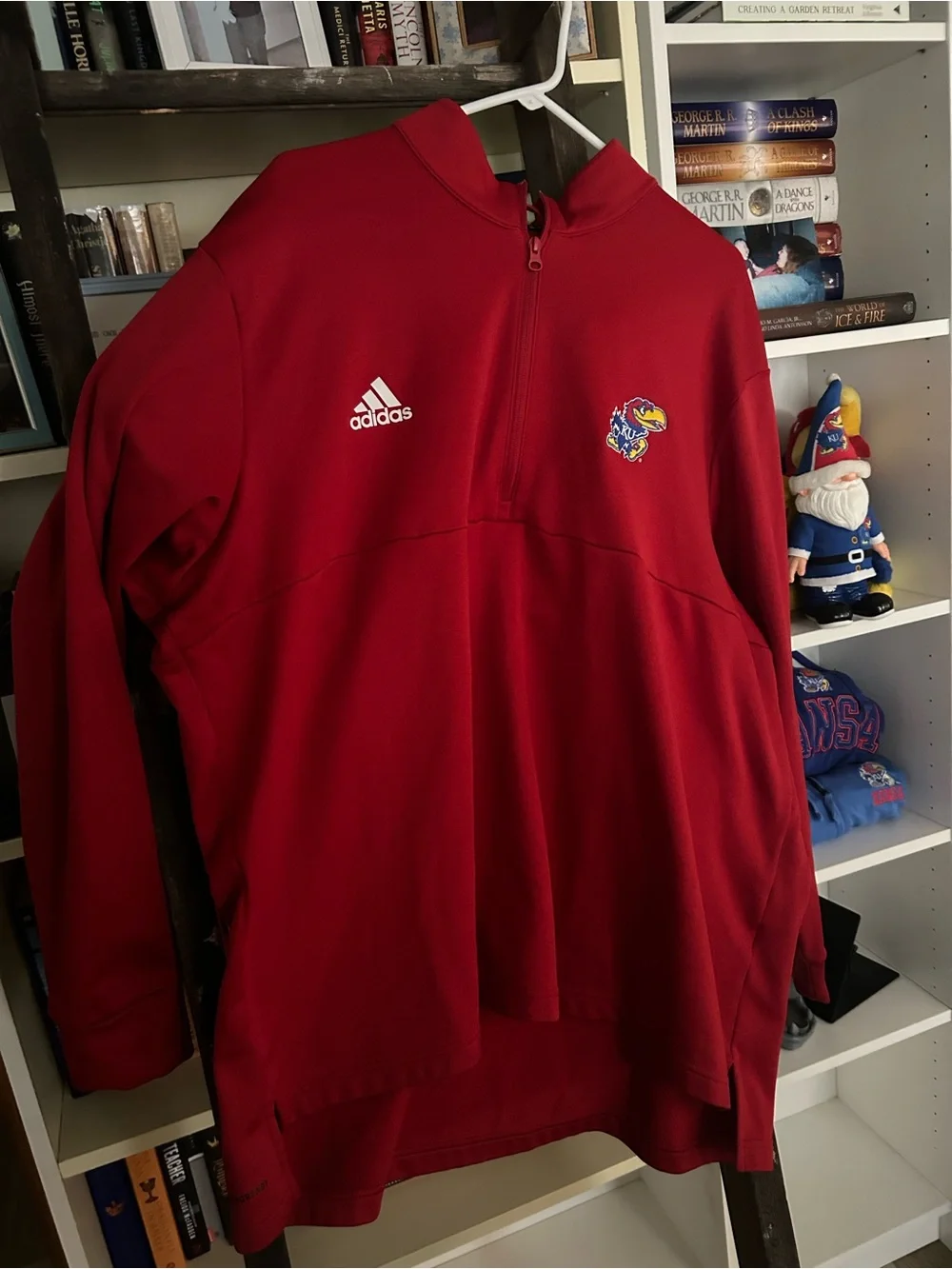 adidas Men’s Red Kansas Jayhawks Half-Zip Pullover